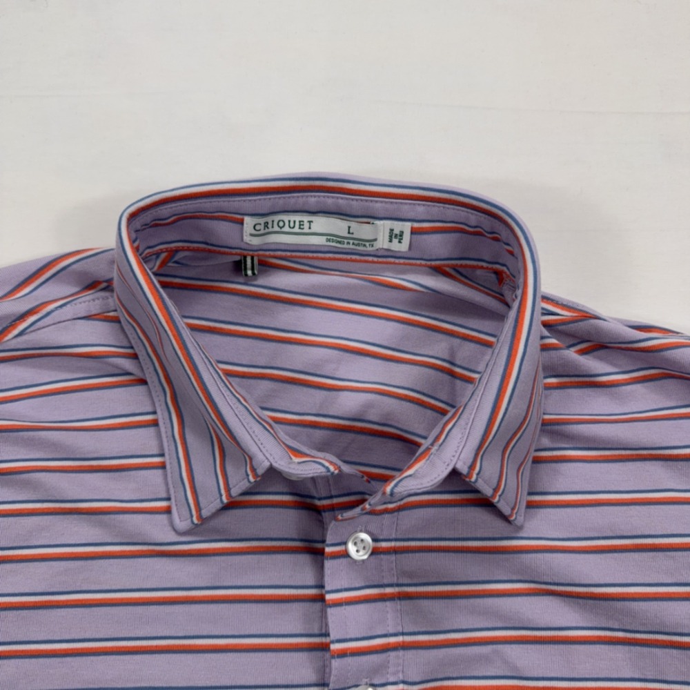 Criquet Golf Polo Striped Pima Cotton Blend Performance Shirt Large Purple